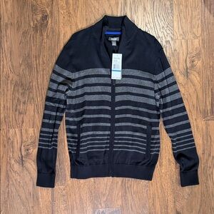 Kenneth Cole Men's Zip-Up Sweater - Navy and Charcoal Stripes